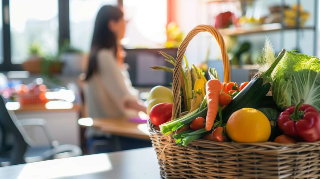fruits et legumes bio dans un bureau en ville