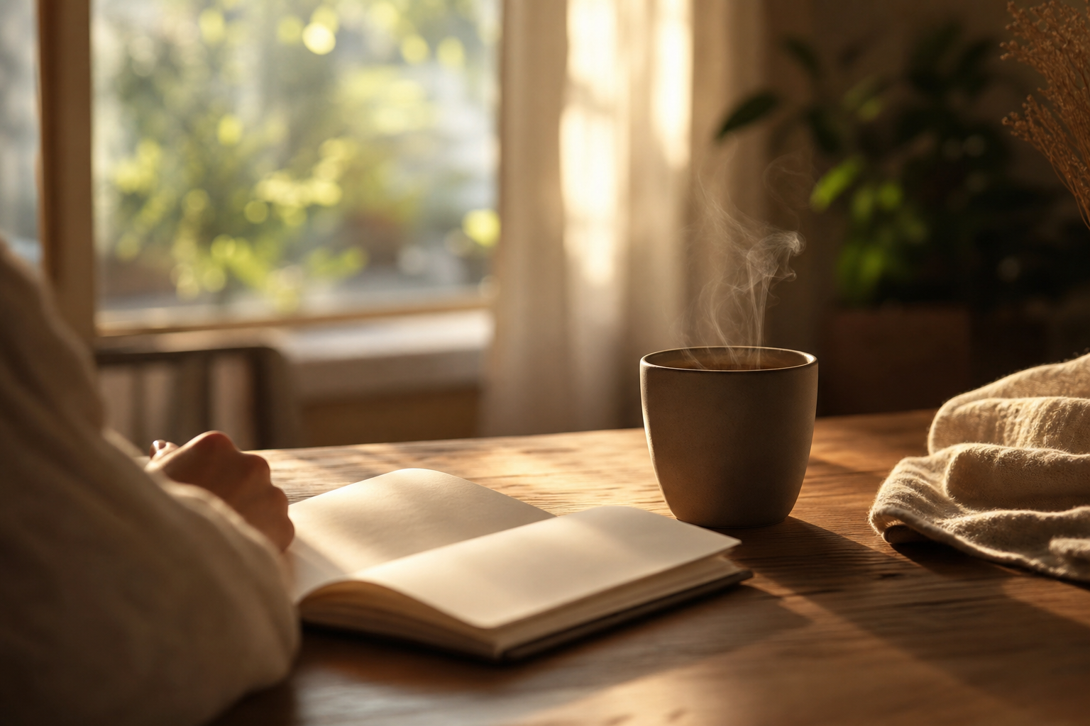 Moment calme pour pratiquer une respiration anti-stress simple en fin de journée