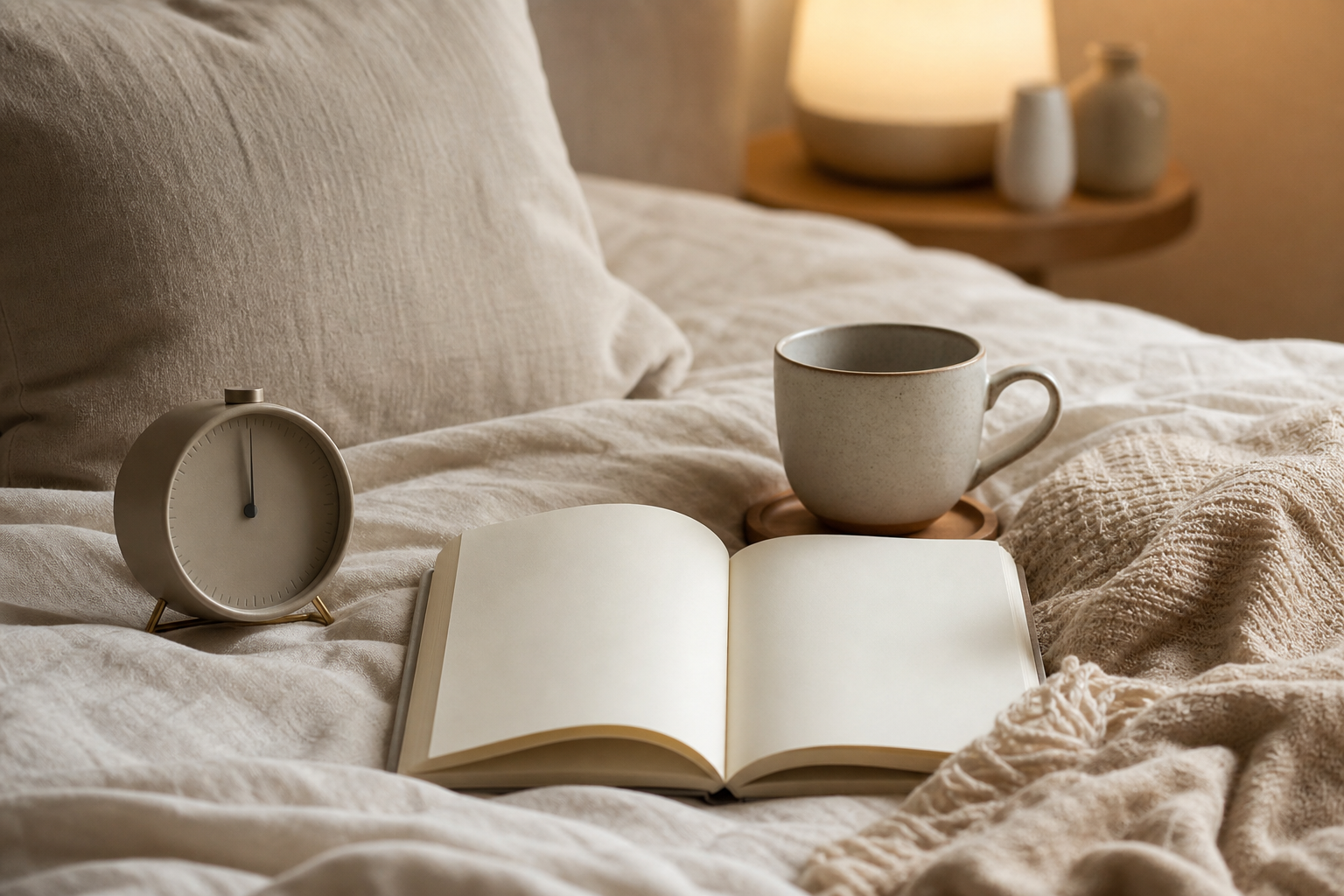 routine respiration du soir avec minuteur carnet et tasse