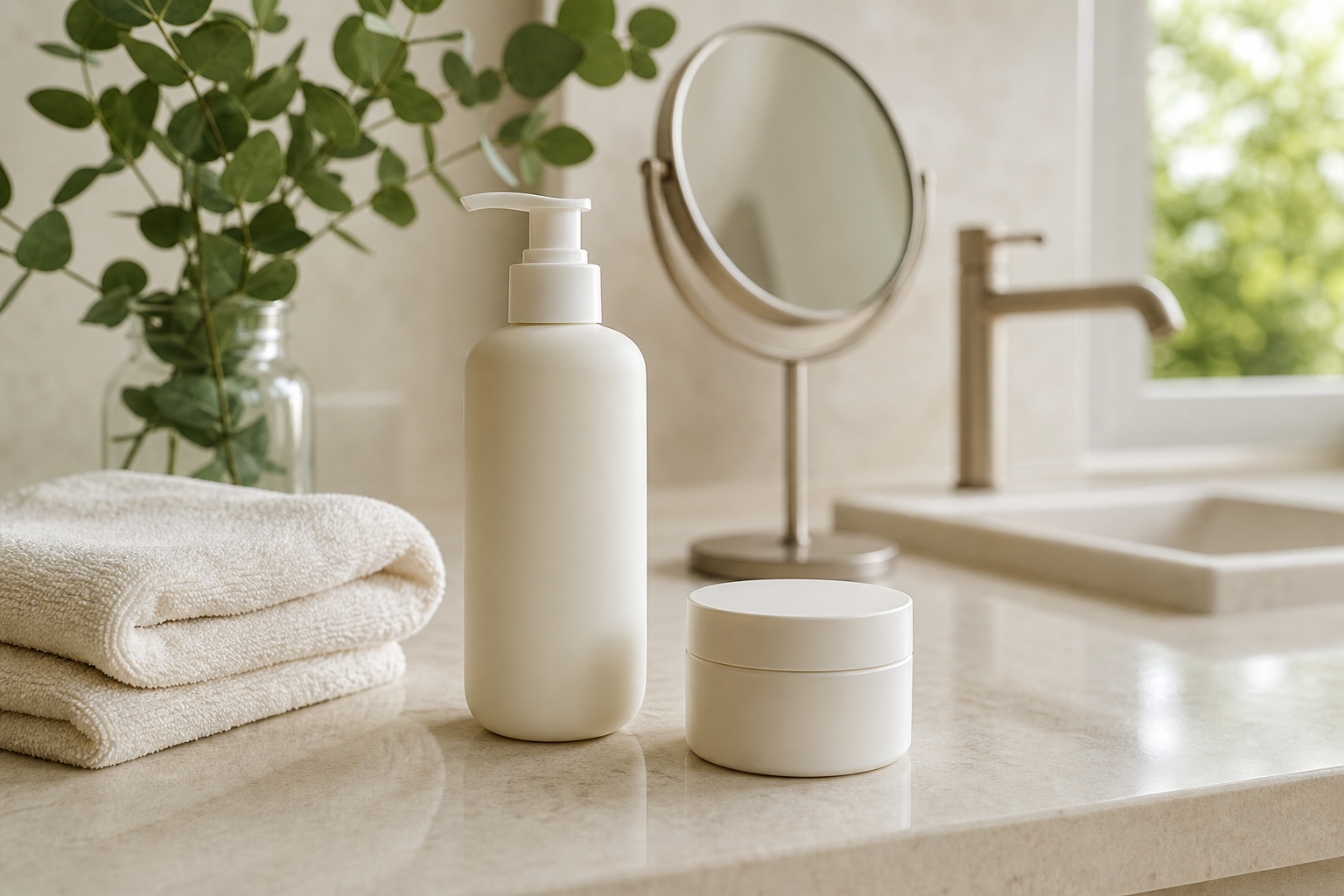 Routine visage minimaliste avec nettoyant doux et crème neutre