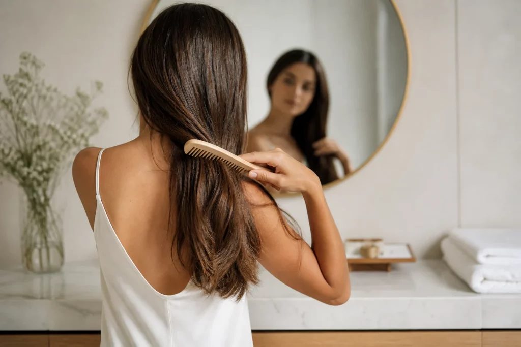 Démêlage doux des longueurs dans une routine pour cheveux secs