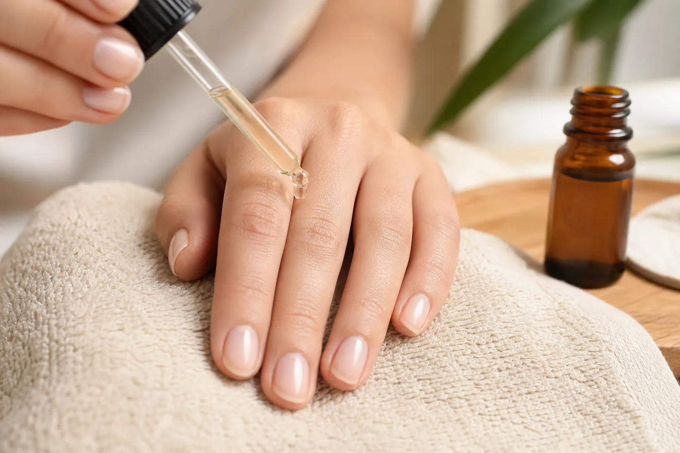 Application d’huile de ricin sur les cuticules
